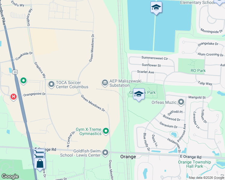 map of restaurants, bars, coffee shops, grocery stores, and more near 6467 2nd Street in Lewis Center