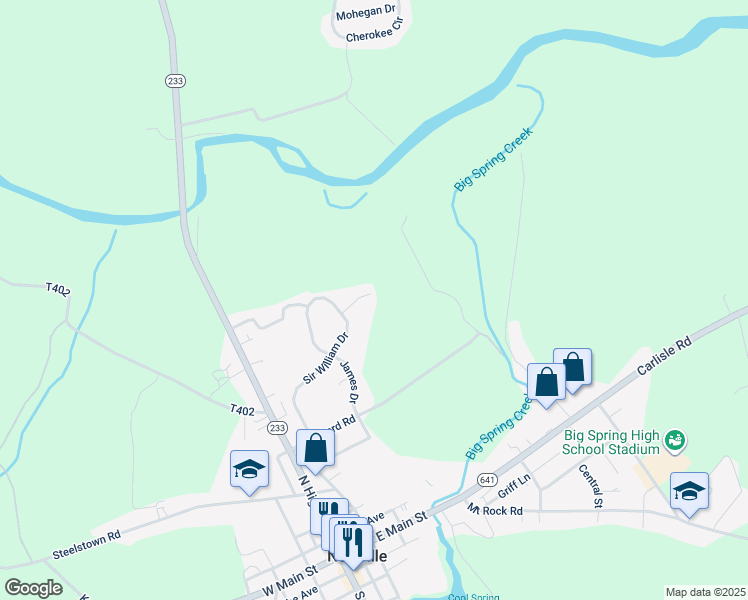 map of restaurants, bars, coffee shops, grocery stores, and more near 8 Camelot Lane in Newville