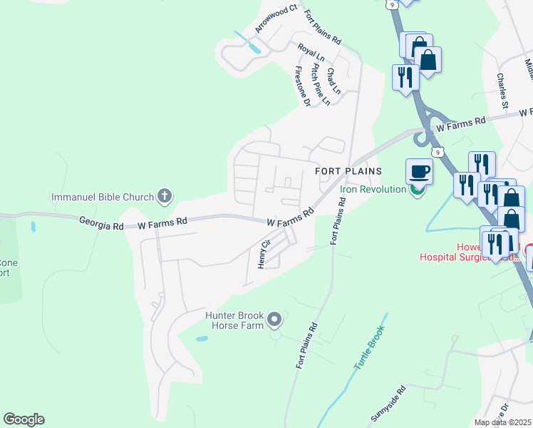 map of restaurants, bars, coffee shops, grocery stores, and more near 1204 West Farms Road in Howell Township