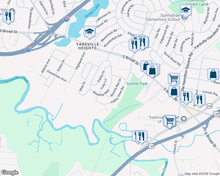 map of restaurants, bars, coffee shops, grocery stores, and more near 10 Bonnie Rae Drive in Hamilton Township