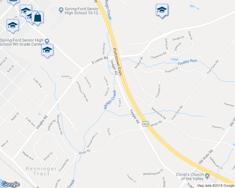 map of restaurants, bars, coffee shops, grocery stores, and more near 1027 Colin Drive in Royersford