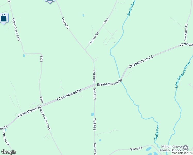 map of restaurants, bars, coffee shops, grocery stores, and more near 53 Trail Road North in Elizabethtown