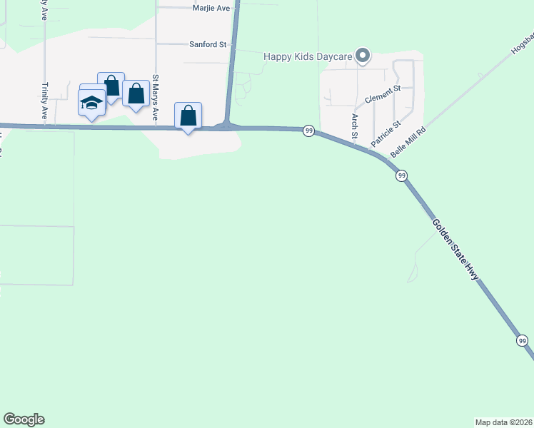 map of restaurants, bars, coffee shops, grocery stores, and more near 13491 Golden State Highway in Red Bluff