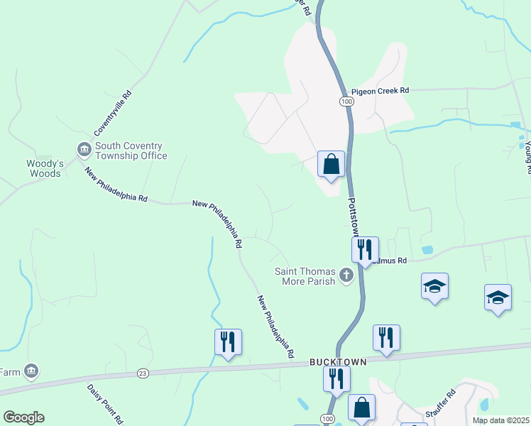 map of restaurants, bars, coffee shops, grocery stores, and more near 125 Woodmont Drive in Pottstown