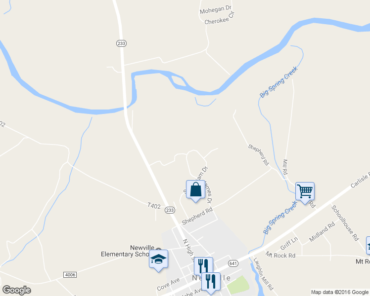 map of restaurants, bars, coffee shops, grocery stores, and more near 42 Sir William Drive in Newville