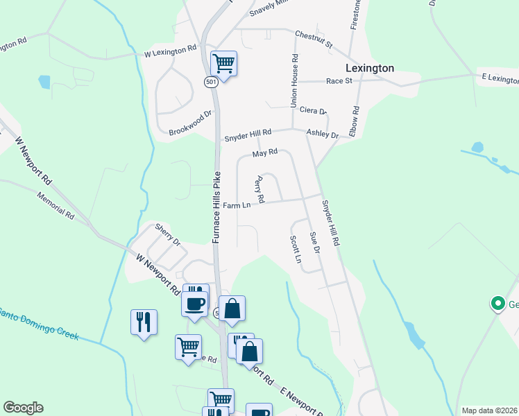 map of restaurants, bars, coffee shops, grocery stores, and more near 10 Farm Lane in Lititz