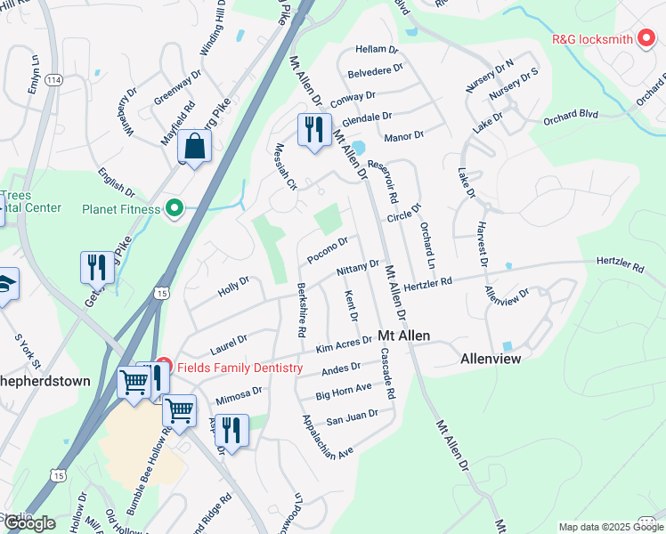 map of restaurants, bars, coffee shops, grocery stores, and more near 10 Nittany Drive in Mechanicsburg