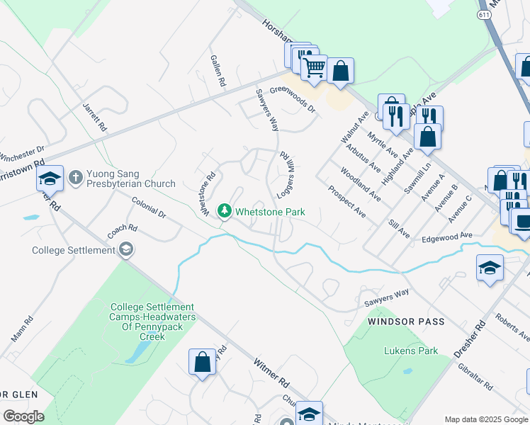 map of restaurants, bars, coffee shops, grocery stores, and more near 46 Ash Stoker Lane in Horsham