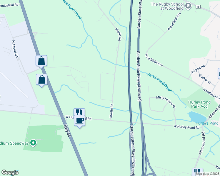 map of restaurants, bars, coffee shops, grocery stores, and more near 1731 Martin Road in Wall Township