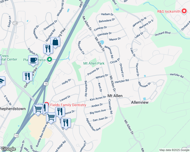 map of restaurants, bars, coffee shops, grocery stores, and more near 10 Nittany Drive in Mechanicsburg