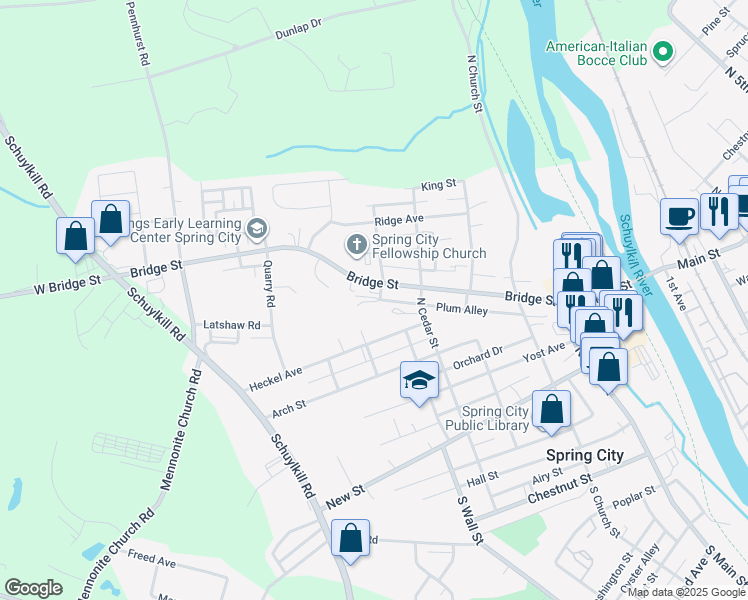 map of restaurants, bars, coffee shops, grocery stores, and more near 438 Glass Avenue in Spring City
