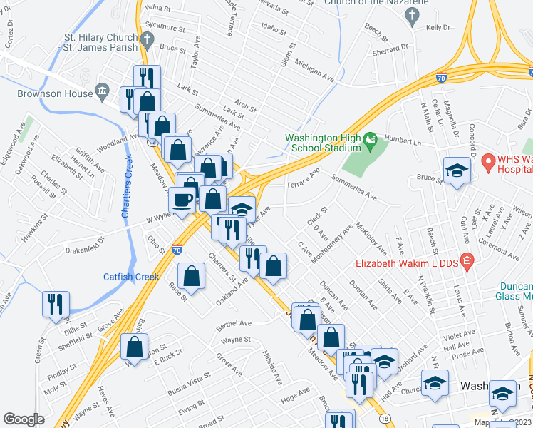 map of restaurants, bars, coffee shops, grocery stores, and more near 202 Tyler Avenue in Washington