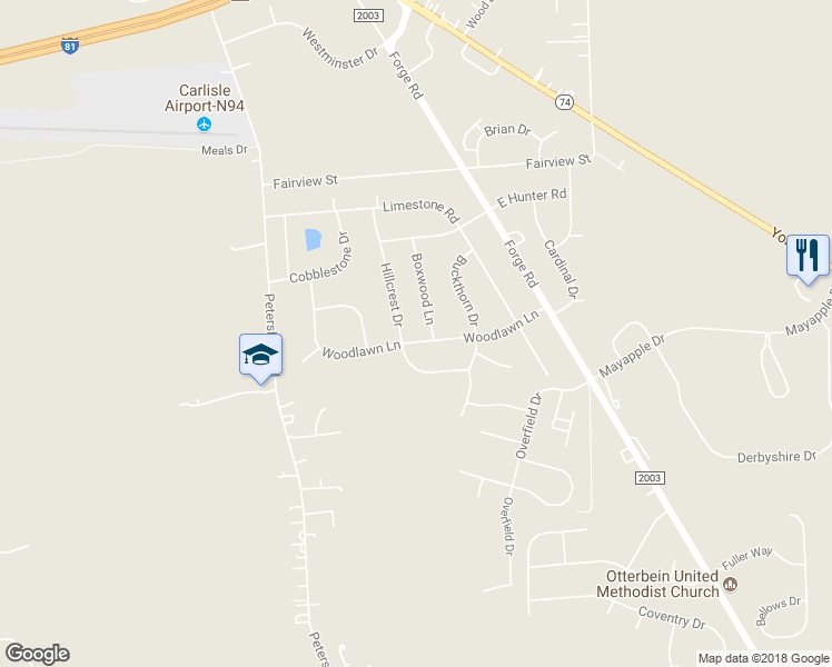 map of restaurants, bars, coffee shops, grocery stores, and more near 310 Woodlawn Lane in Carlisle