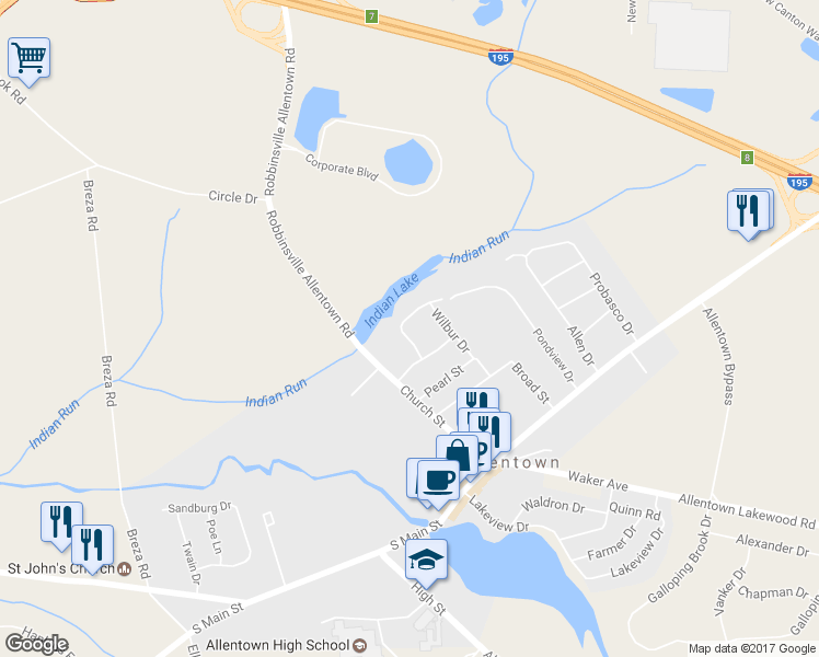 map of restaurants, bars, coffee shops, grocery stores, and more near 7 Greenfield Drive in Allentown