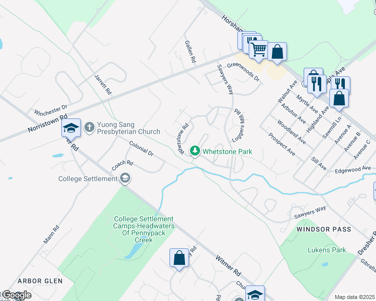 map of restaurants, bars, coffee shops, grocery stores, and more near 5 Ember Lane in Horsham