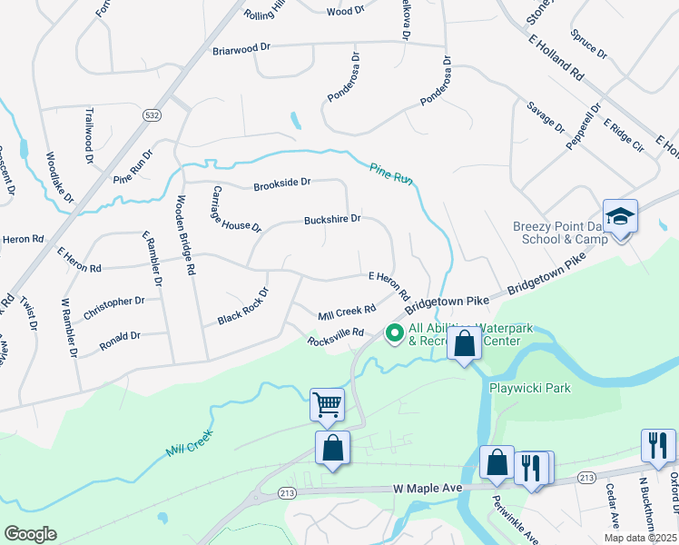 map of restaurants, bars, coffee shops, grocery stores, and more near 273 East Heron Road in Bucks County