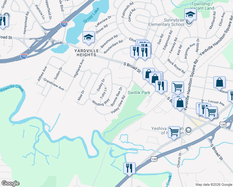 map of restaurants, bars, coffee shops, grocery stores, and more near 10 Bonnie Rae Dr in Hamilton Township