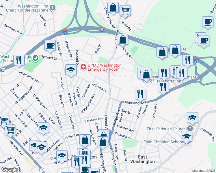 map of restaurants, bars, coffee shops, grocery stores, and more near 419 Locust Avenue in Washington