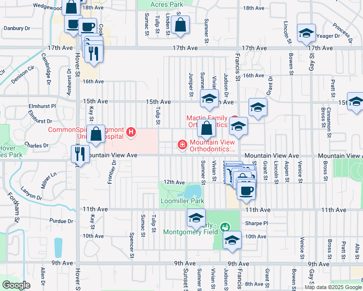 map of restaurants, bars, coffee shops, grocery stores, and more near 1805 Linden Street in Longmont