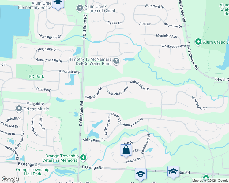map of restaurants, bars, coffee shops, grocery stores, and more near 2539 Twin Pines Loop in Lewis Center