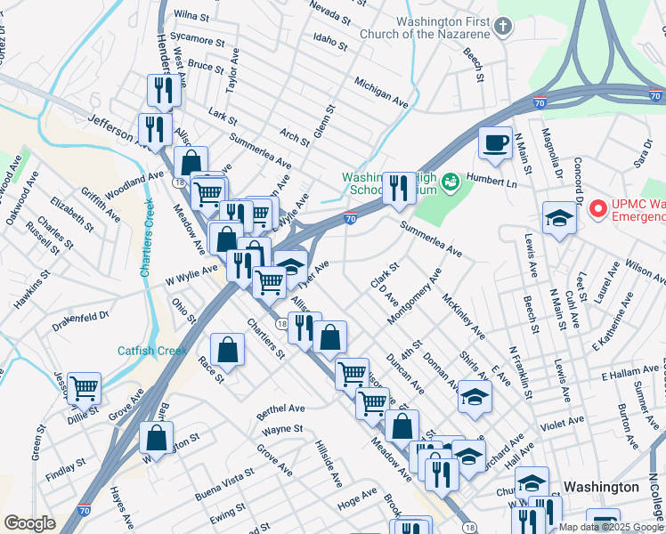 map of restaurants, bars, coffee shops, grocery stores, and more near 244 Tyler Avenue in Washington
