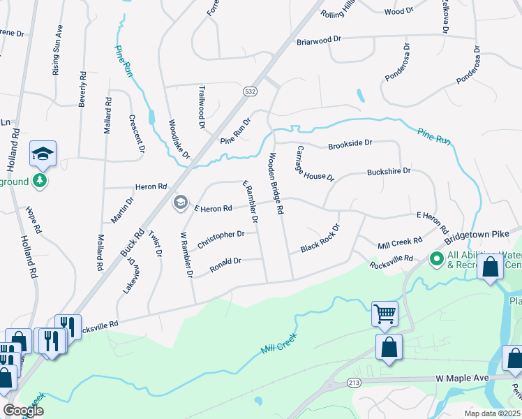 map of restaurants, bars, coffee shops, grocery stores, and more near 132 East Rambler Drive in Holland