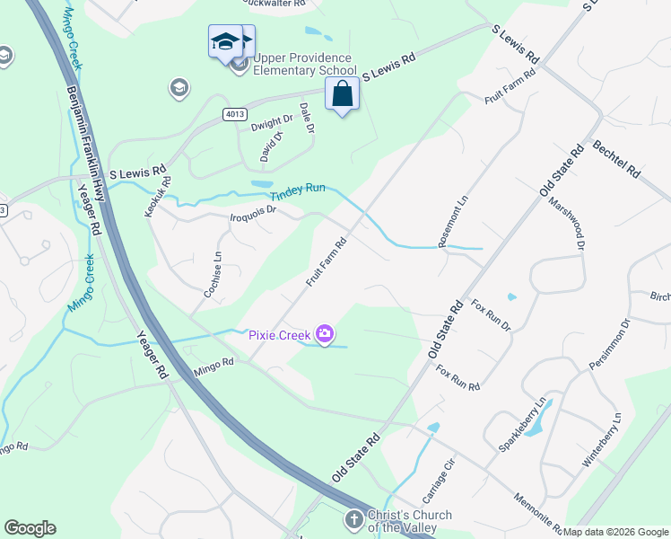 map of restaurants, bars, coffee shops, grocery stores, and more near 470 Fruit Farm Road in Royersford