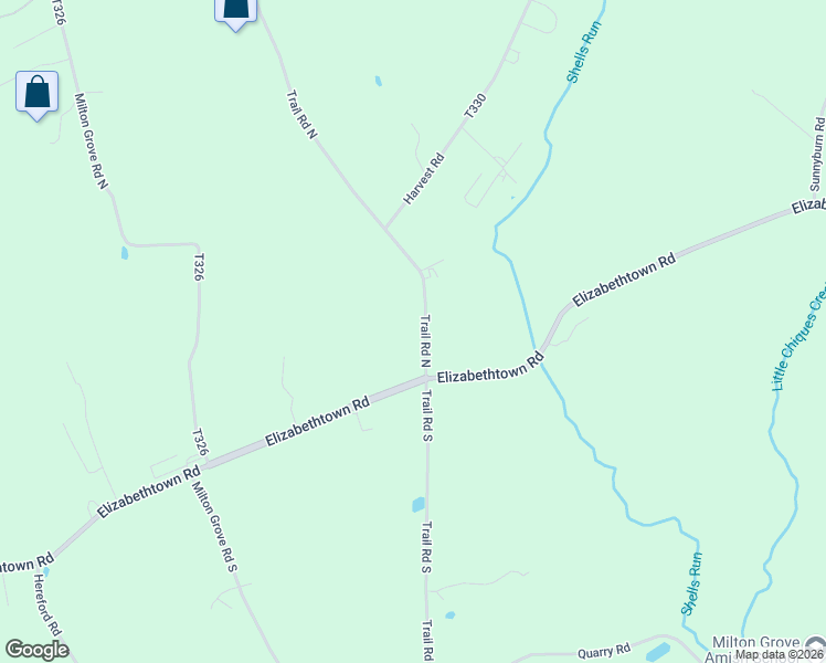 map of restaurants, bars, coffee shops, grocery stores, and more near 60 Trail Rd N in Elizabethtown