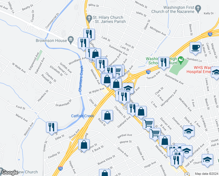 map of restaurants, bars, coffee shops, grocery stores, and more near 990 Jefferson Avenue in Washington