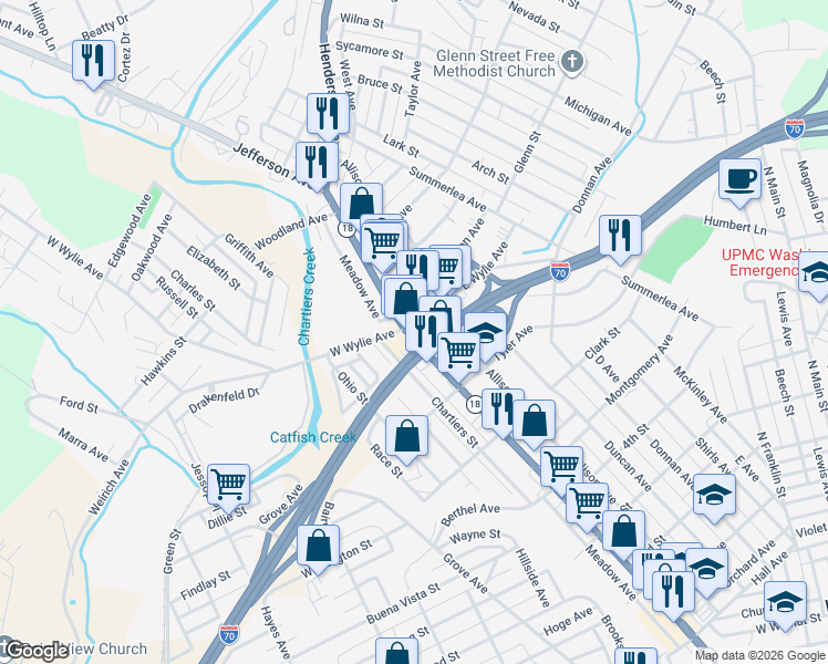map of restaurants, bars, coffee shops, grocery stores, and more near 990 Jefferson Avenue in Washington