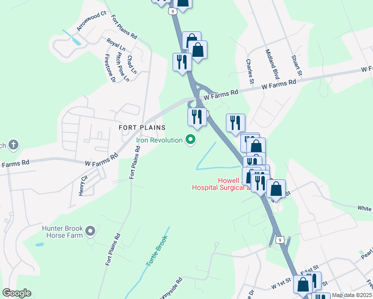 map of restaurants, bars, coffee shops, grocery stores, and more near 2232 U.S. 9 in Howell Township