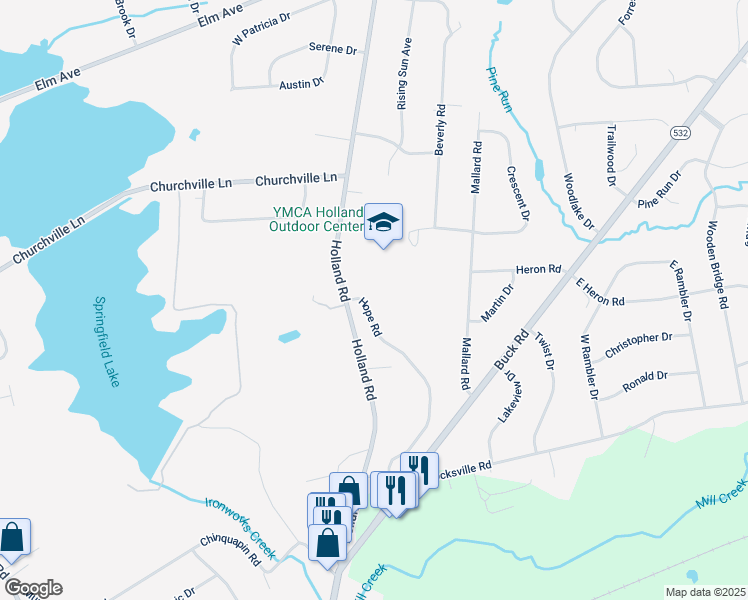 map of restaurants, bars, coffee shops, grocery stores, and more near 22 Hope Road in Holland