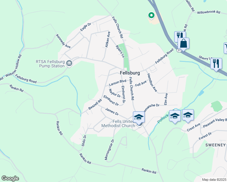 map of restaurants, bars, coffee shops, grocery stores, and more near 113 Naylor Drive in Belle Vernon