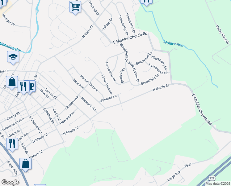 map of restaurants, bars, coffee shops, grocery stores, and more near 257 Linda Terrace in Ephrata