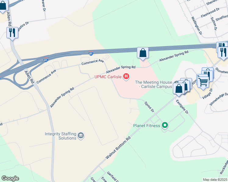 map of restaurants, bars, coffee shops, grocery stores, and more near 31 Sprint Drive in Carlisle