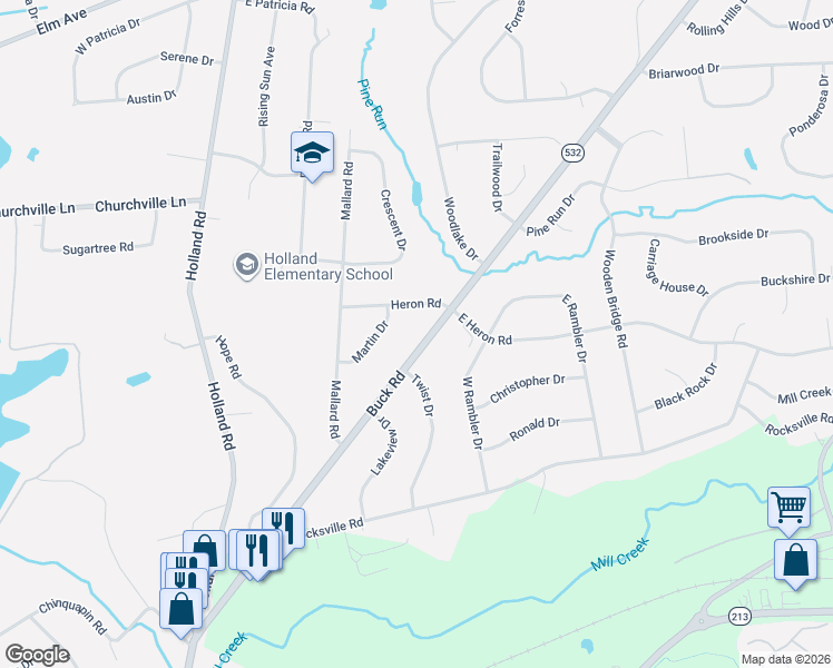 map of restaurants, bars, coffee shops, grocery stores, and more near 526 Buck Road in Southampton