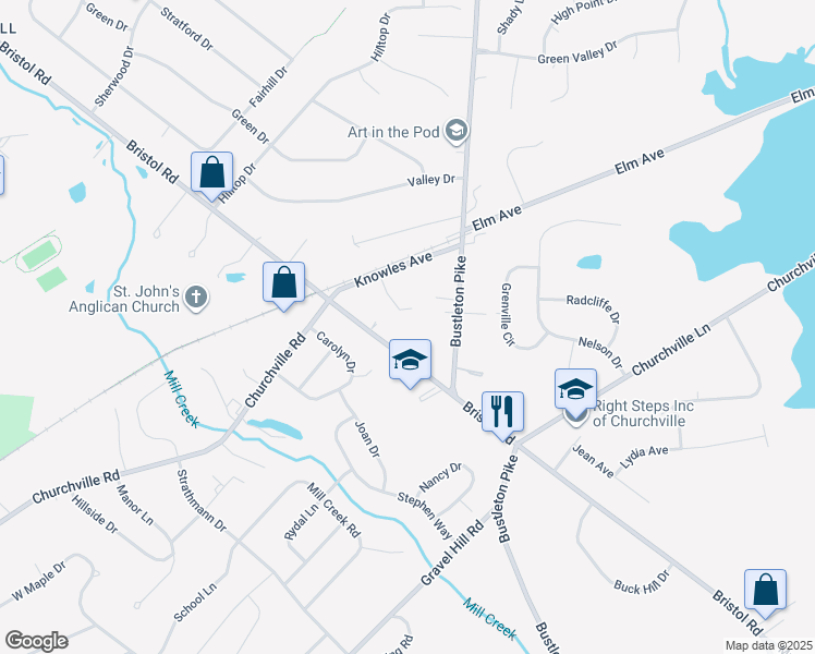 map of restaurants, bars, coffee shops, grocery stores, and more near 23 Gordon Wilbur Court in Churchville