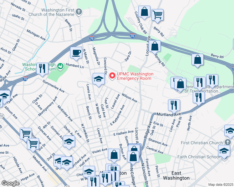map of restaurants, bars, coffee shops, grocery stores, and more near 61 Laurel Avenue in Washington