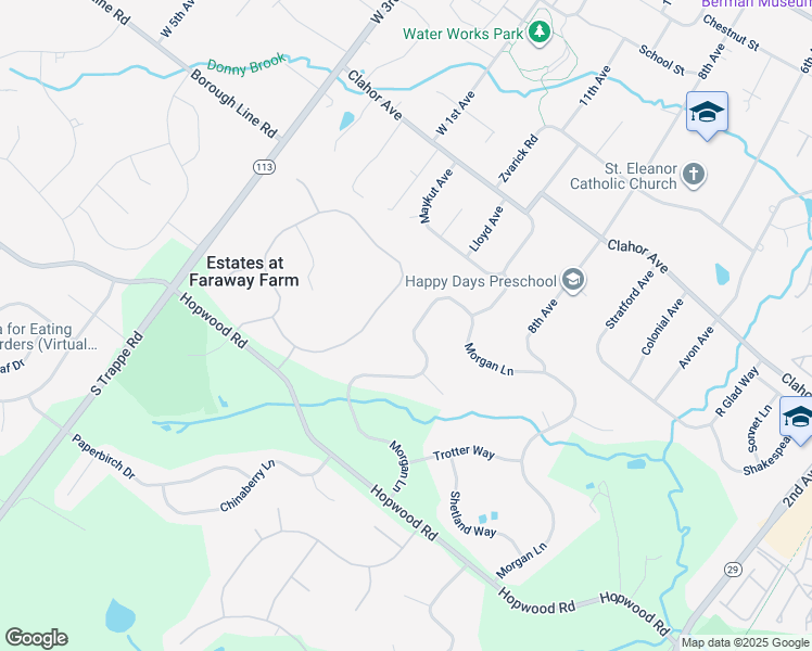 map of restaurants, bars, coffee shops, grocery stores, and more near 1806 Morgan Lane in Collegeville
