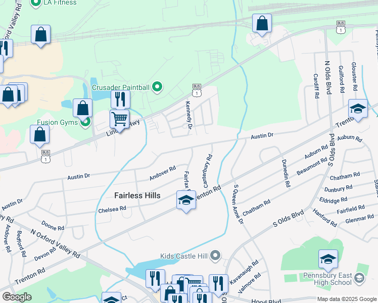 map of restaurants, bars, coffee shops, grocery stores, and more near 470 Austin Drive in Fairless Hills