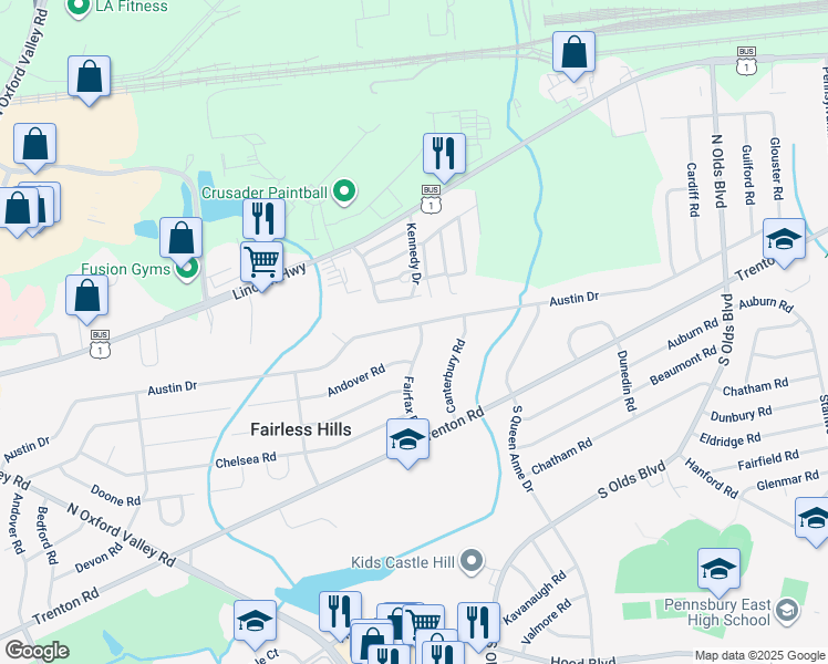 map of restaurants, bars, coffee shops, grocery stores, and more near 470 Austin Drive in Fairless Hills