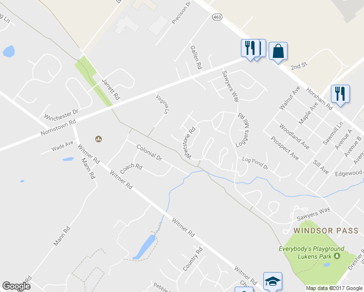map of restaurants, bars, coffee shops, grocery stores, and more near 107 Sarahs Lane in Horsham