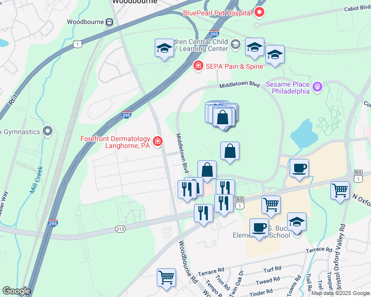 map of restaurants, bars, coffee shops, grocery stores, and more near in Bucks County