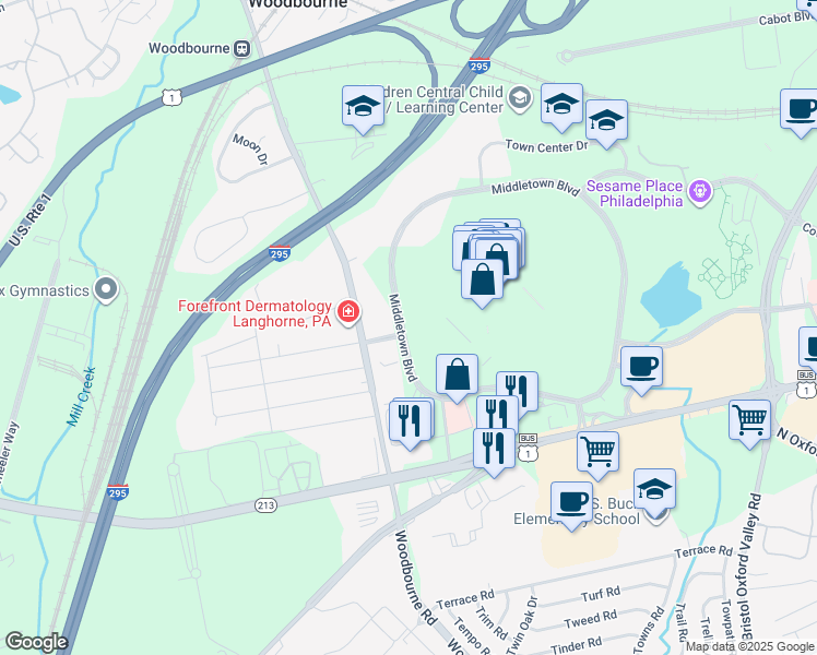 map of restaurants, bars, coffee shops, grocery stores, and more near in Bucks County