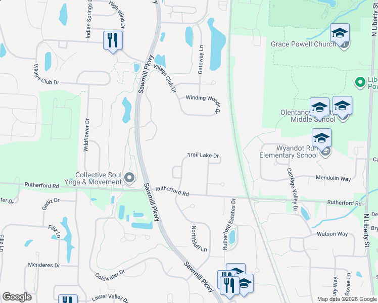 map of restaurants, bars, coffee shops, grocery stores, and more near 8202 Trail Lake Drive in Powell