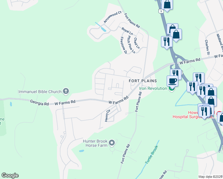 map of restaurants, bars, coffee shops, grocery stores, and more near 15 North American Drive in Howell