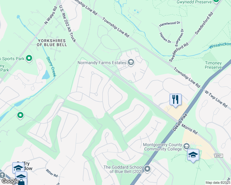 map of restaurants, bars, coffee shops, grocery stores, and more near 156 Sawgrass Drive in Blue Bell