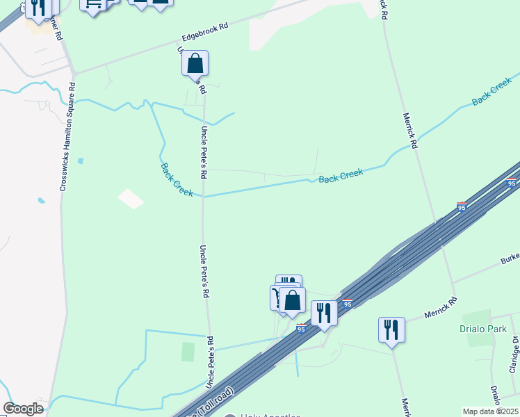 map of restaurants, bars, coffee shops, grocery stores, and more near 45 O'Rourke Drive in Trenton