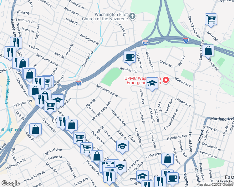 map of restaurants, bars, coffee shops, grocery stores, and more near 680 Summerlea Avenue in Washington