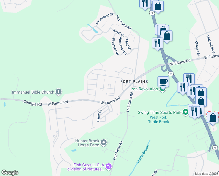 map of restaurants, bars, coffee shops, grocery stores, and more near 71 North American Drive in Howell Township